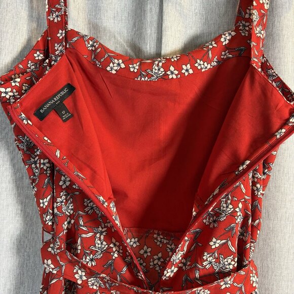 Banana Republic Red Floral Print Strappy Flounce Belted Midi Sundress SZ‎ 10-12 - Picture 7 of 14